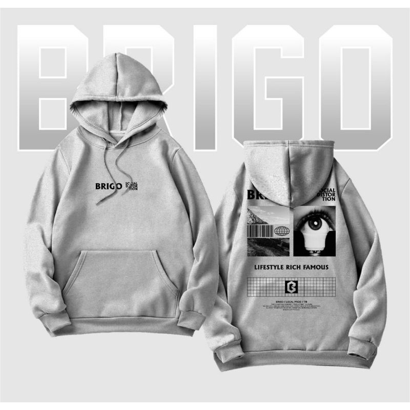 READY!! HOODIE BRIGO FASHION DISTRO ABU-ABU/GREY size L