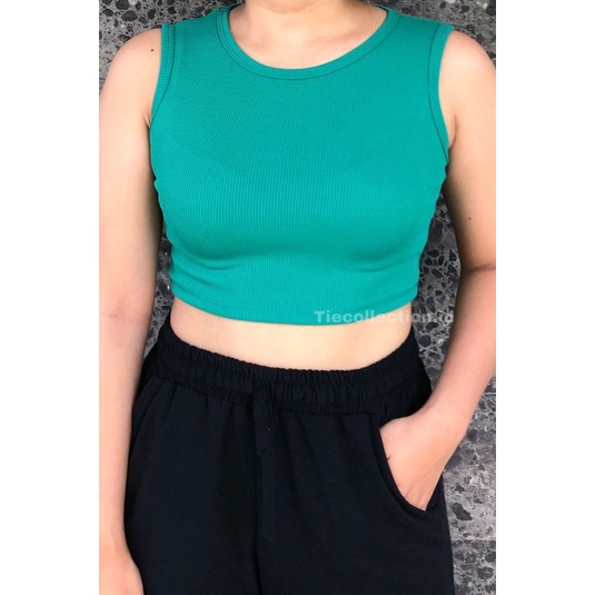 Rib Tanktop Crop Top / baju wanita korea / crop top korea-Marina Green