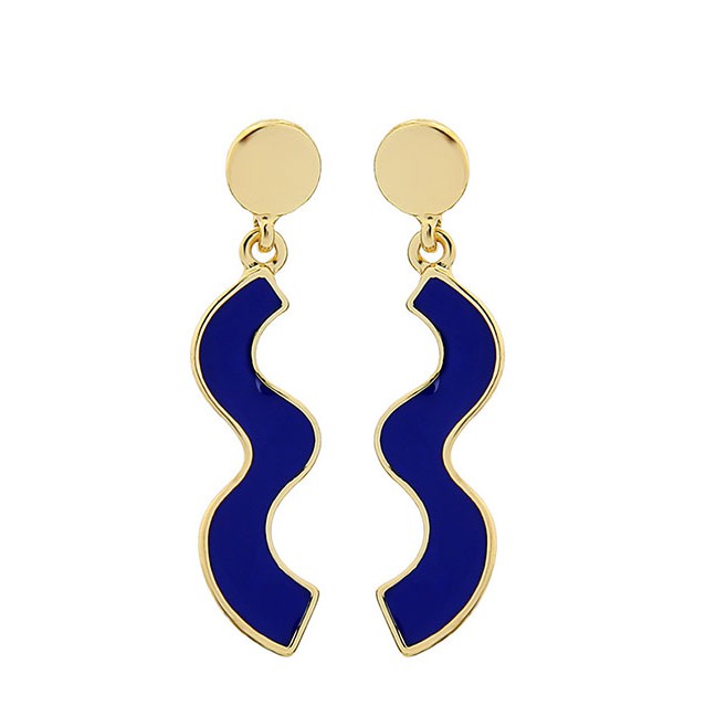 LRC Anting Tusuk Fashion Blue Irregular Shape Design Long Earrings F15030