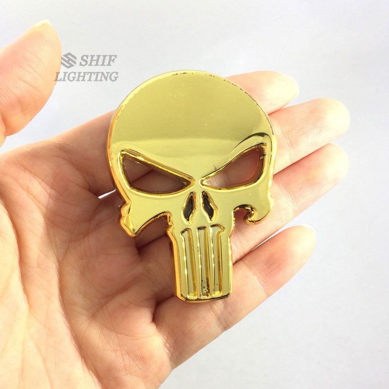 1Pc Stiker Emblem / Badge Motif Punisher Tengkorak 3D Bahan Metal untuk Body Mobil