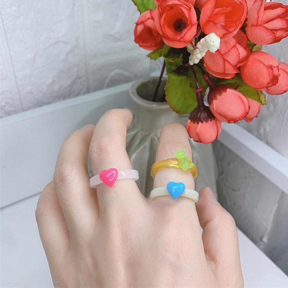 Agustinina Bear Cincin Resin 2pcs/set Gadis Geometris Transparan Manis Untuk Wanita Fashion Jewelry