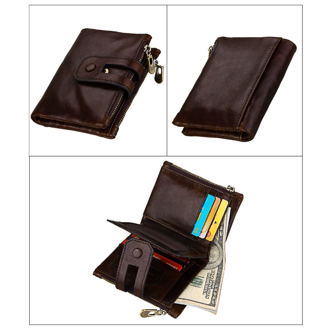 Dompet Pria Lipat Kulit Sapi Asli RFID Protection Leather Wallet AEH60