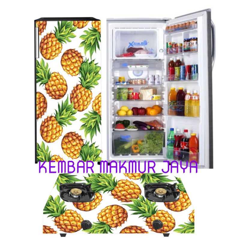 WALLPAPER STIKER KULKAS1PINTU DAN KOMPOR GAS 2 TUNGKU MOTIF BUAH