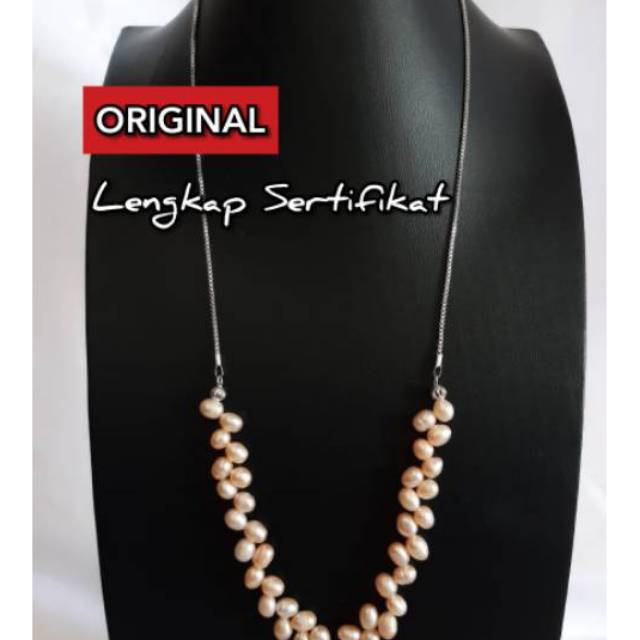 K7 KALUNG RENTENGAN MUTIARA ZIGZAG PADI MUTIARA ASLI AIR  TAWAR LOMBOK PERHIASAN CEWEK MEWAH JILBAB