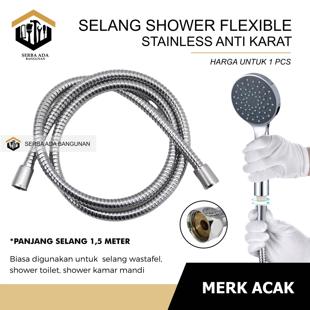 Selang shower mandi selang shower toilet Jet Shower Panjang 1,5 M Stainless Steel