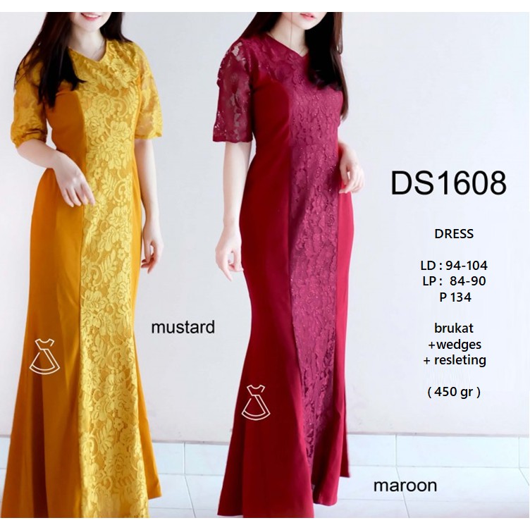 DS1608 - DRESS PESTA BASIC BRUKAT MAXI DRESS WANITA