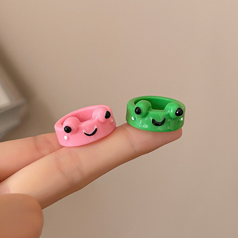 Papaozhu Korea Kartun Katak Cincin Untuk Wanita Gadis Indah 3D Hewan Resin Rings Untuk Teman Pasangan Jari Perhiasan
