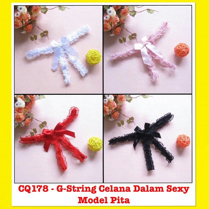 CQ178 - Pakaian Celana Dalam Pita Sexy Lace G String Wanita Transparan Sexy