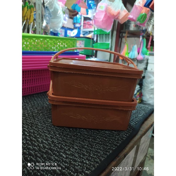 Rantang piknik plastik coklat susun 2
