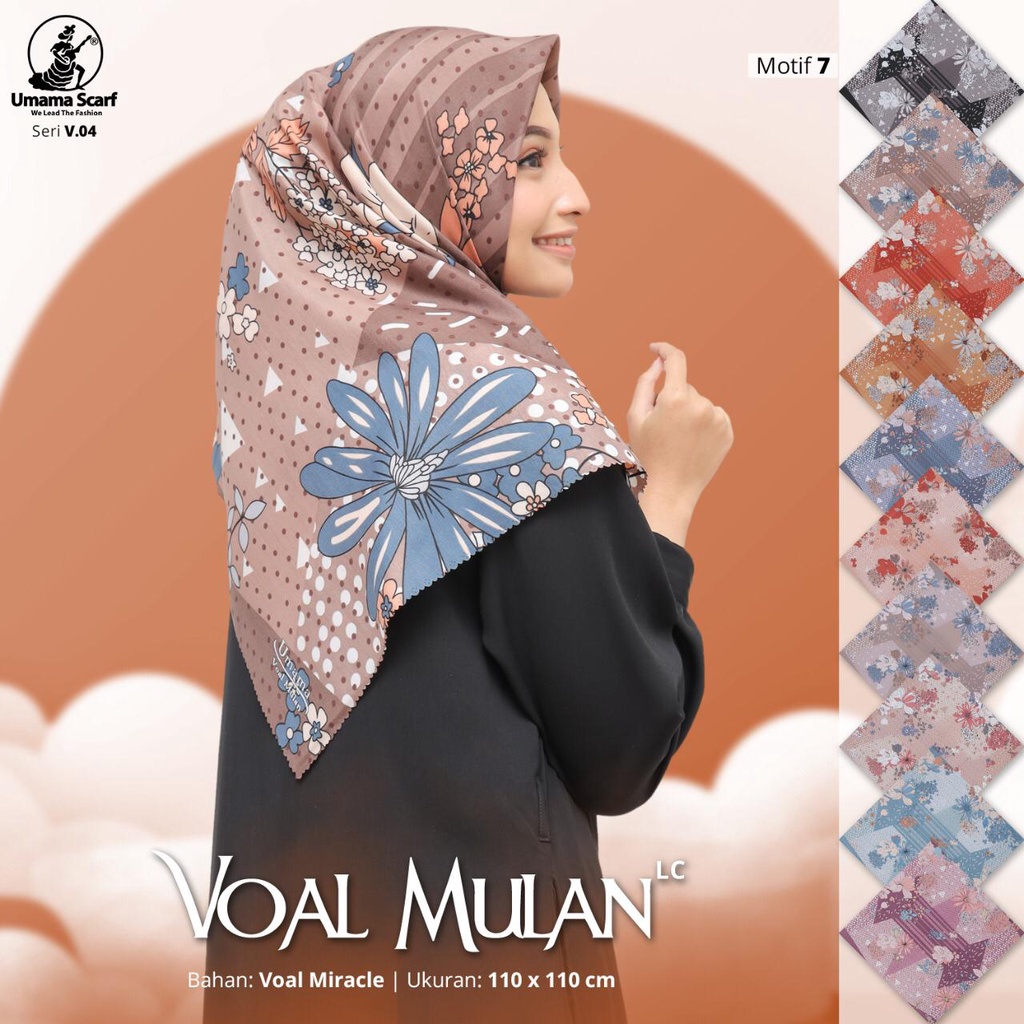 HIJAB VOAL MULAN LC LACERCUT MOTIF UMAMA SCARF SEGIEMPAT  / JILBAB BAHAN VOAL MIRACLE SEGI EMPAT PRI