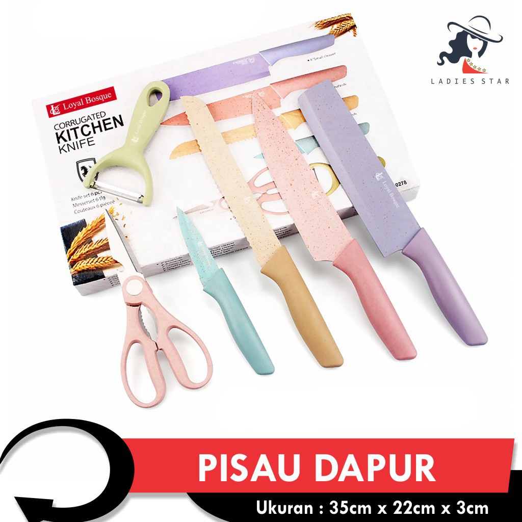 COD Set Pisau Dapur Warna Warni 6 Pcs in 1 Gunting Pisau Peeler Chef Knife-Pastel - J11