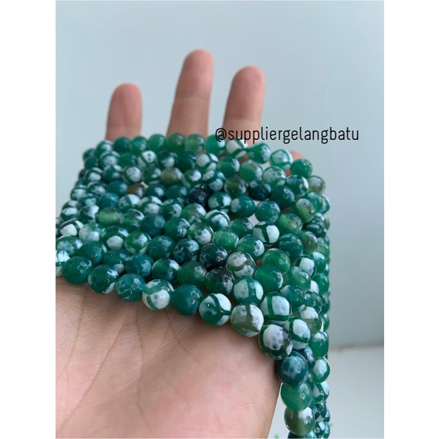 bahan CUTTING GREEN WHITE PERSIAN JADE 8mm batu import putih hijau