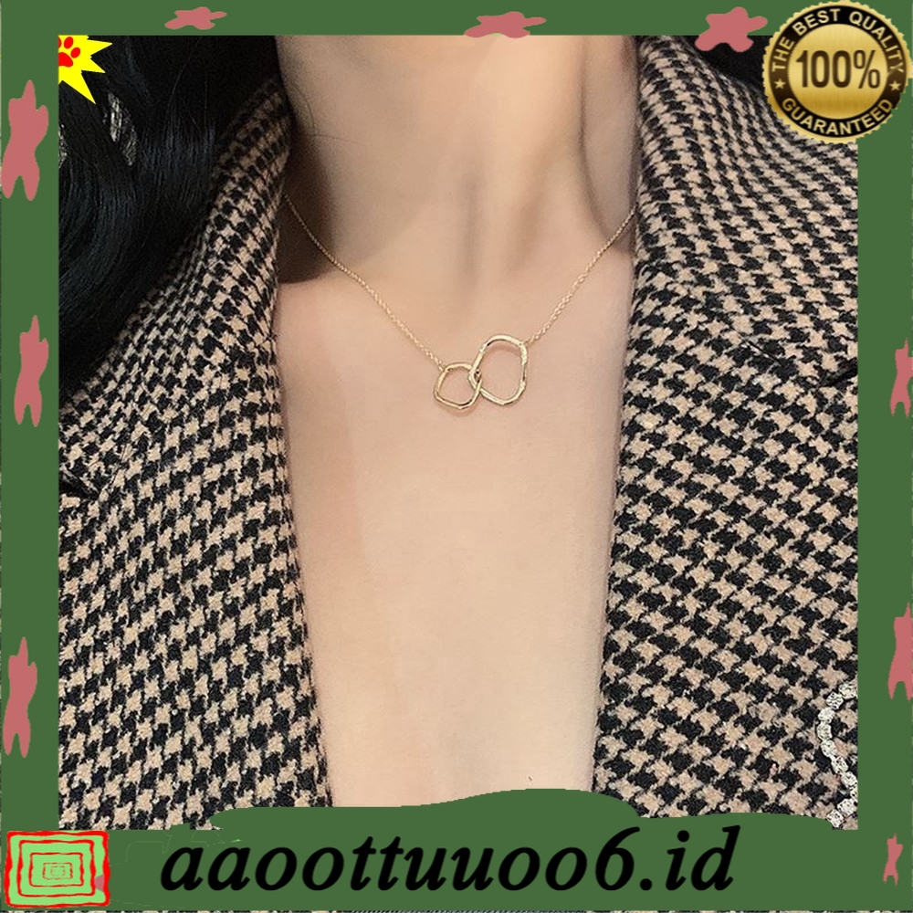 Kalung Rantai Clavicle Dengan Liontin Cincin Ganda Untuk Wanita #261141322