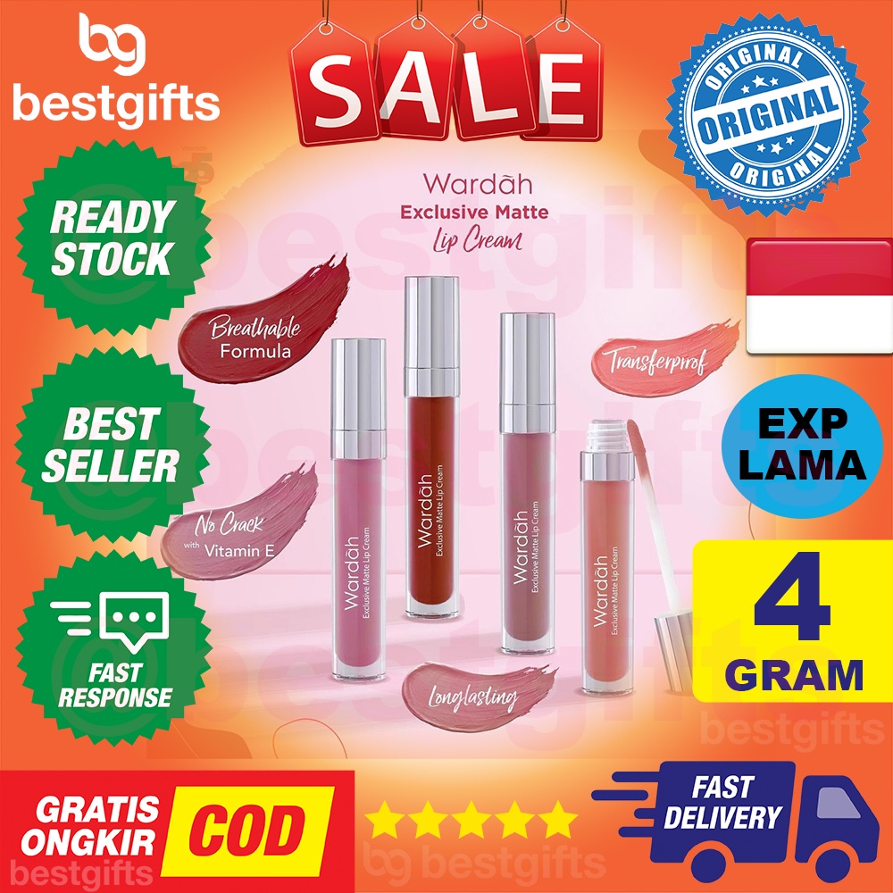 WARDAH EXCLUSIVE MATTE LIP CREAM KRIM STIK STICK TINT GLOSS LIPSTIK LIPSTICK WARNA INTENS TAHAN LAMA 4 GRAM