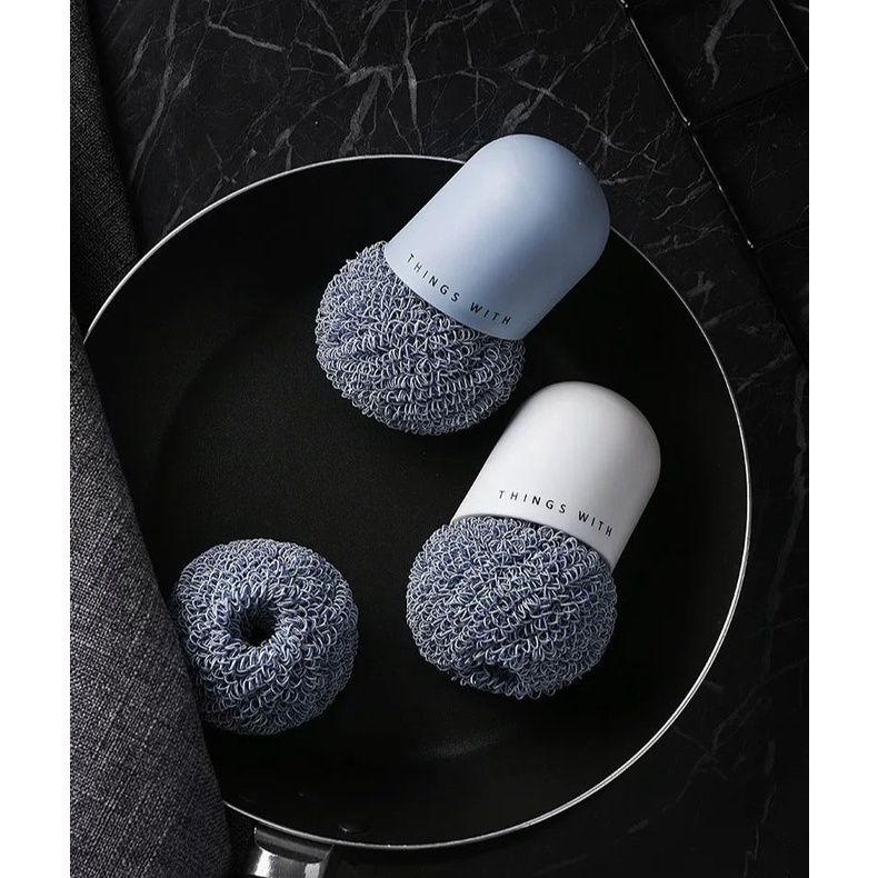 Sikat Panci Kuali Bola Nano / Kuas Pembersih Multifungsi Lucu Untuk Perlengkapan Dapur/ Polyester Wool Scrubber Pan Scourer Bola Sikat Panci Anti Gores Sabut Cuci Piring / Naomi Spons