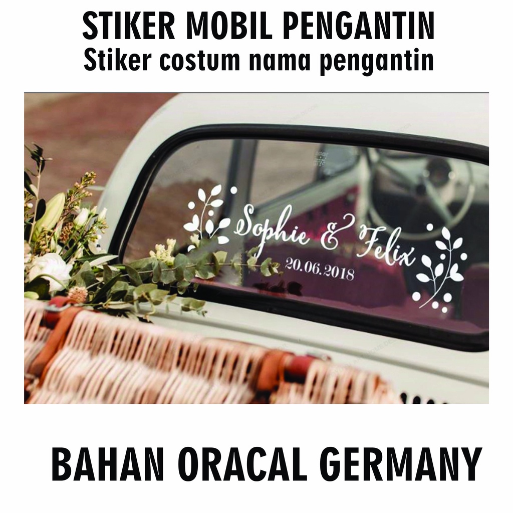 STIKER COSTUM  NAMA PENGANTIN DI MOBIL