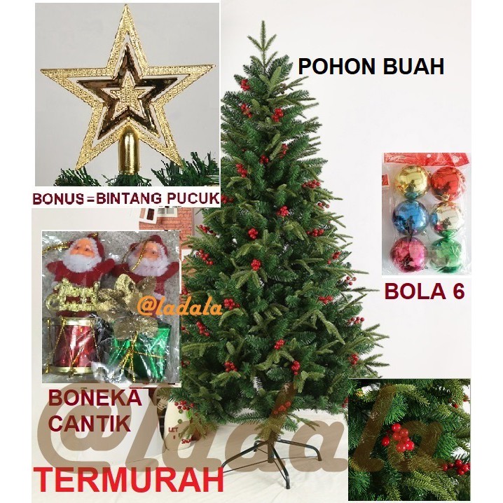 1,8 Meter Pohon Natal Hijau Buah Merah 6 Feet murah 180CM cm Mtr 1,8m