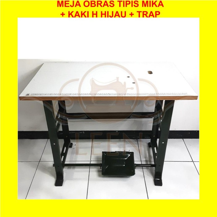 Set Meja Mika &amp; Kaki H Hijau Mesin Jahit Obras Kecil Tradisional LEEN