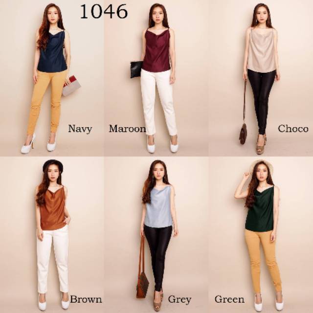 domdom Bayar COD BC1046 Marissa Tank Top bahan florenza thick satin import murah