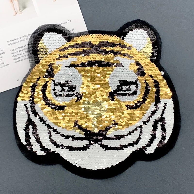 Flip Sequin Fashion Tiger Panda Clothing Embroidered Patch DIY Trend Sewing Hoodies T-shirt Patches on clothes