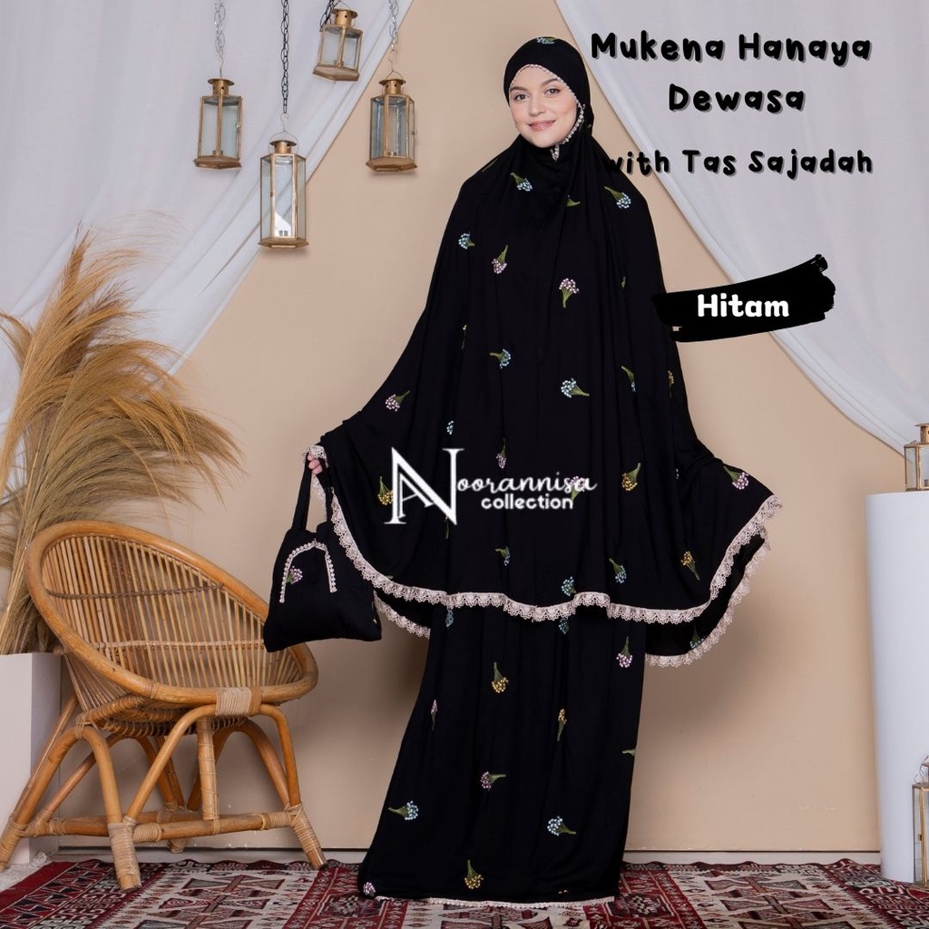 Mukena Bordir Dewasa Tas Sajadah Hanaya Katun Rayon Premium