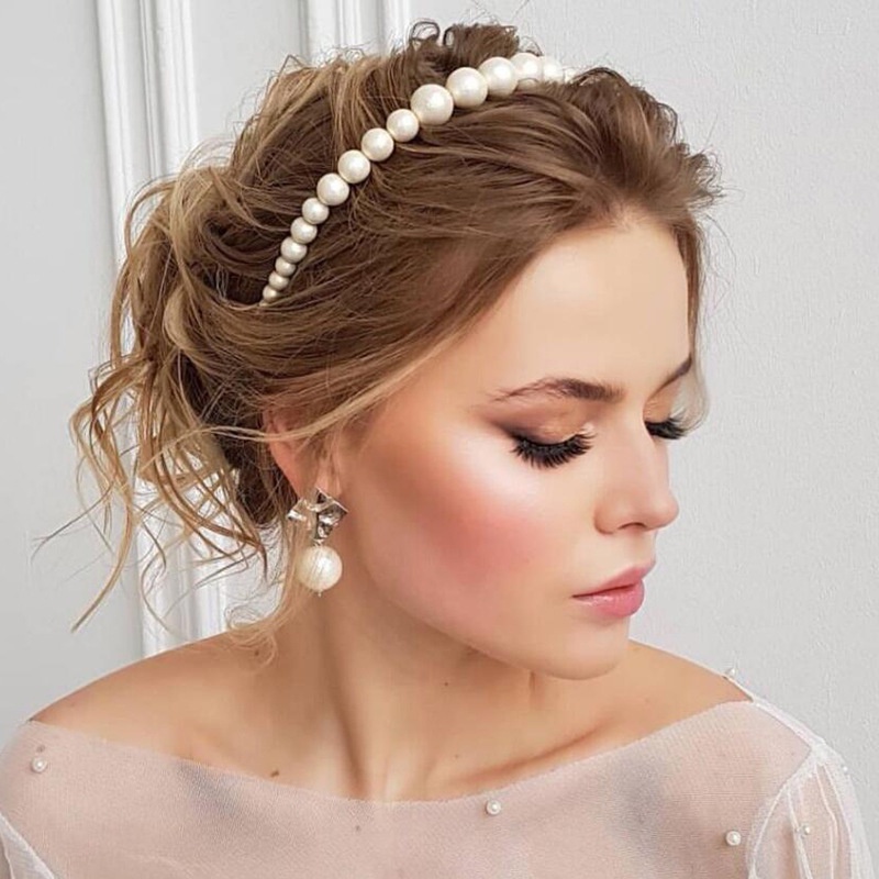 Women Korean INS Style Pearl Headbands / Girls Elegant Golden Metal Bridal Elastic Hair Hoop / Ladies Face Washing Makeup Headwear / Bath Hairbands / Ladies Daily Hair Accessories