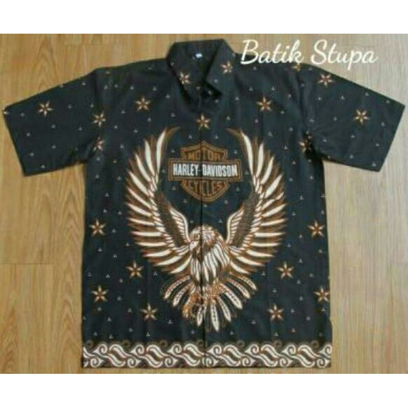 Kemeja Batik Harley Davidson - Lengan Pendek - Baju Batik Cetak - Atasan Pria - Batik Modern - Biker
