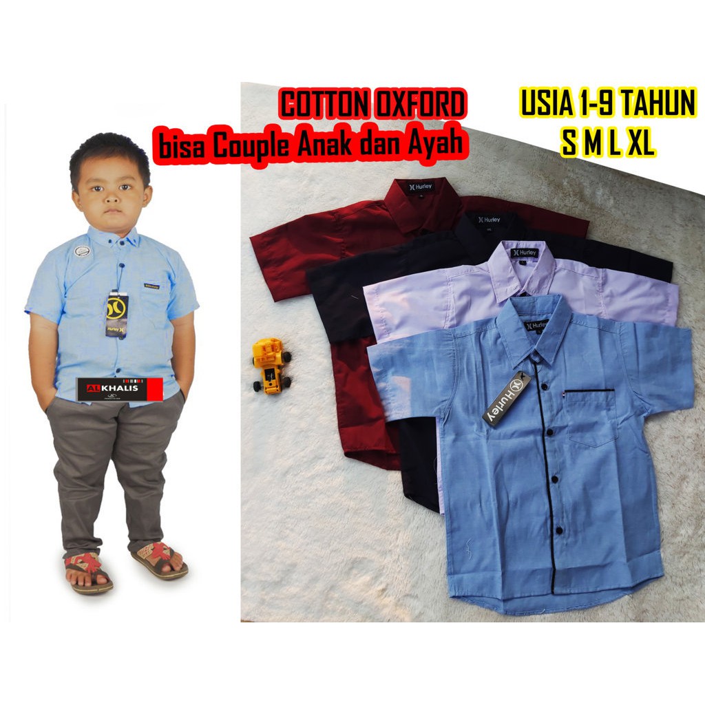 kemeja polos anak lengan pendek size 1-9 tahun