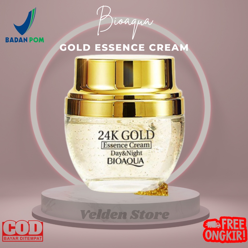 Bioaqua 24K Gold Essence CREAM 50g Glod Skin Brightening Skincare Day Night Cream Moisturizer 24K Gold / Mencerahkan Wajah Original BPOM