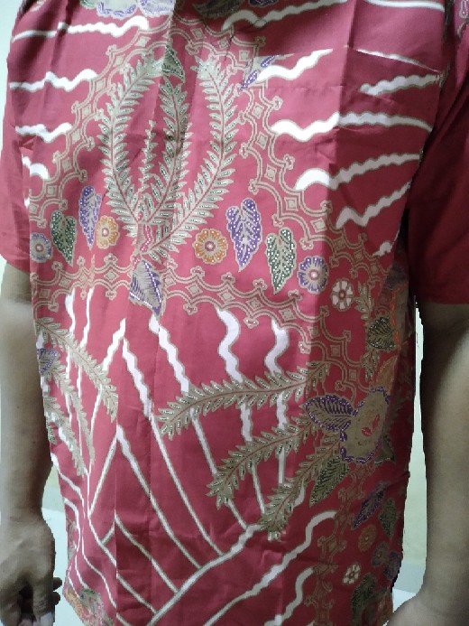 Wibawa Merah Pendek Kemeja Batik Pria Full Furing Bahan Katun Primisima