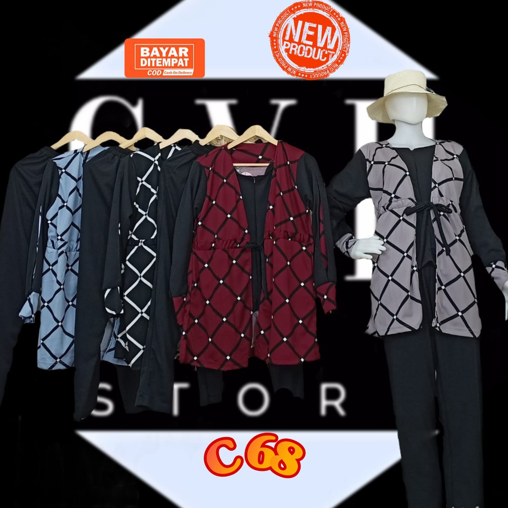 SETELAN BUSUI BAHAN VOXY MOTIF KOTAK ROMPI NYATU [C68][COD][FASHIONMUSLIM]