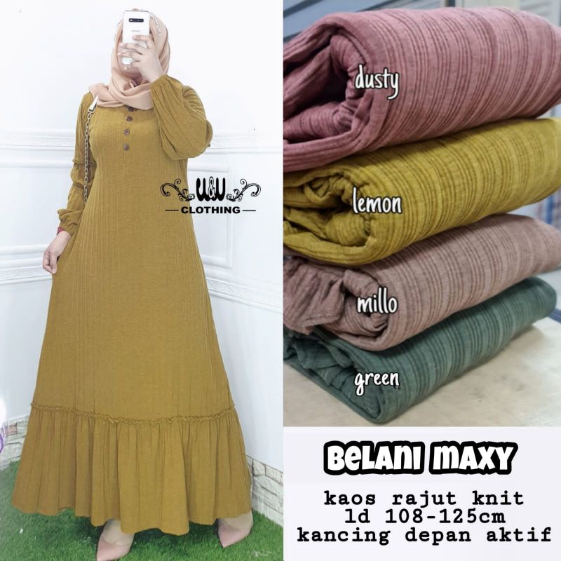 GAMIS DRESS HARIAN FALIA MAXY GAMIS WANITA BAHAN KAOS KNIT RAJUT IMPORT LD110-125cm FIT TO XL-Belani lemon