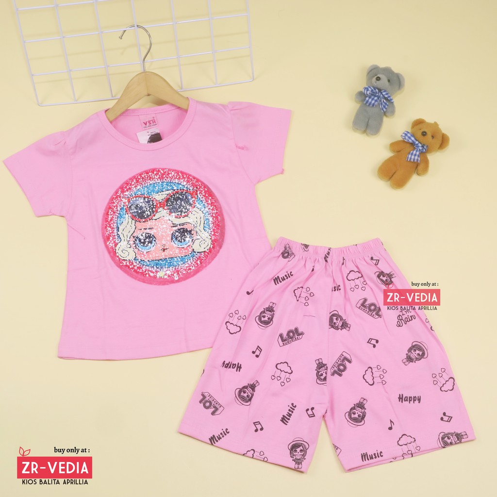 Setelan Queena uk 1-2 Tahun / High Quality Baju Anak Perempuan Kaos Kartun Lengan Pendek Cewek