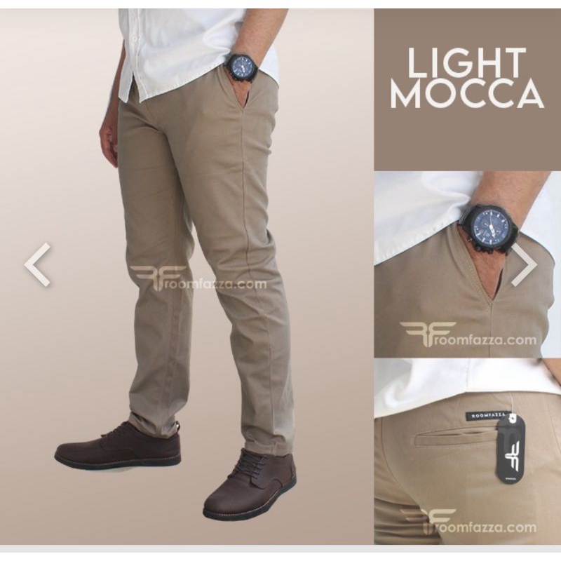 CELANA CHINO PRIA PANJANG SLIMFIT PINGGANG KARET MOCCA ABU HITAM