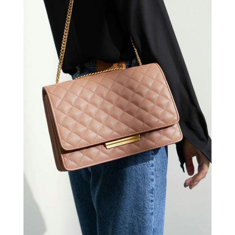 Charles and Keith Quilted Chain Strap Shoulder Bag Original