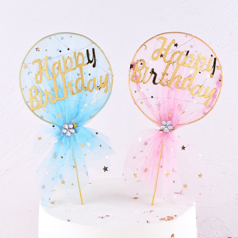 Topper Kue Desain Happy Birthday Dengan Lampu Luminous Bahan Besi Untuk Dekorasi Pesta Ulang Tahun