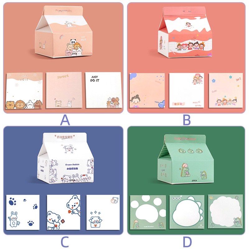 200 Lembar Kertas Memo Bentuk Kotak Susu Kartun Kreatif Anti Lengket