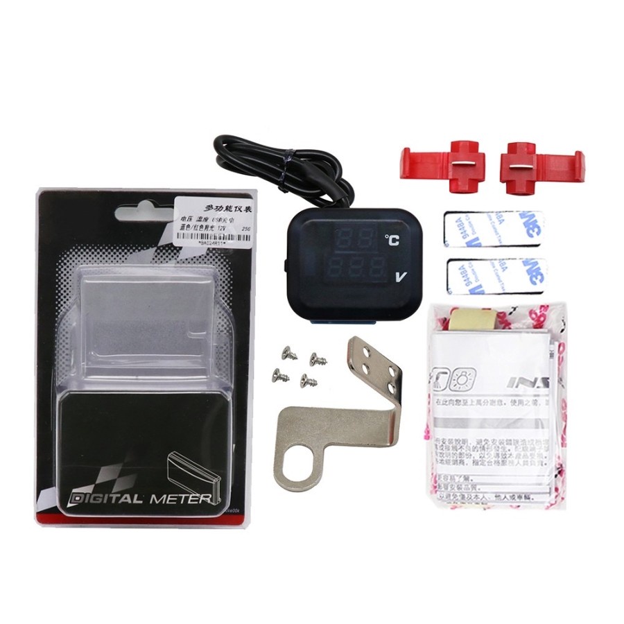 KOSO Voltmeter + Temp Udara + Usb + Charging + Bracket 4 In 1 Original
