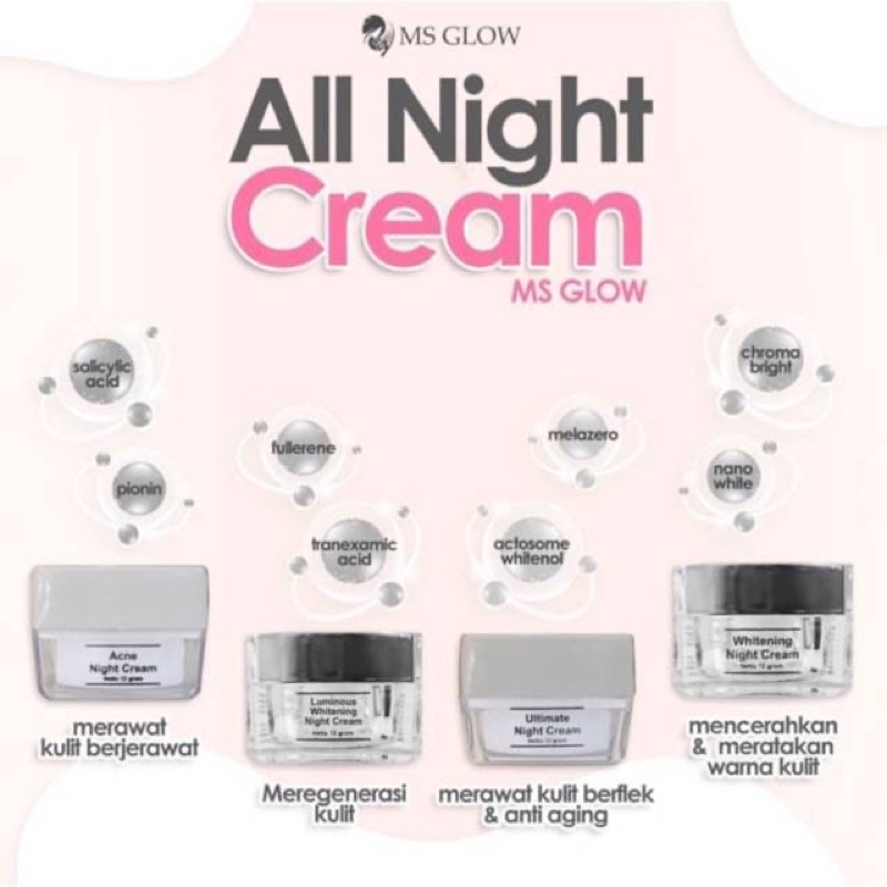 KRIM MALAM MS GLOW WHITENING ACNE LUMINOUS ULTIMATE / NIGHT CREAM MS GLOW / CREAM MALAM MS GLOW / PELEMBAB MS GLOW / PERAWATAN WAJAH