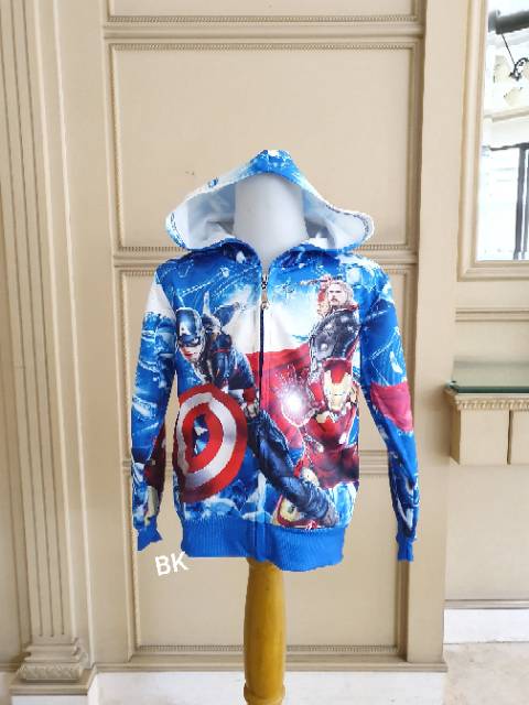 REVERSE SEQUIN AVENGER OUTER / JACKET HOODIE ANAK LAKI MOTIF MARVEL SPIDERMAN IRON MAN  THOR IMPORT