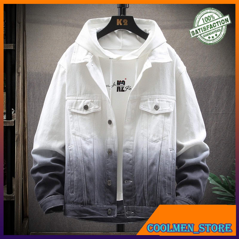 Jaket Pria Bomber Impor Eksklusif Autumn Mens Gradient Denim Jacket Mens Bomber Thin Denim Jacket