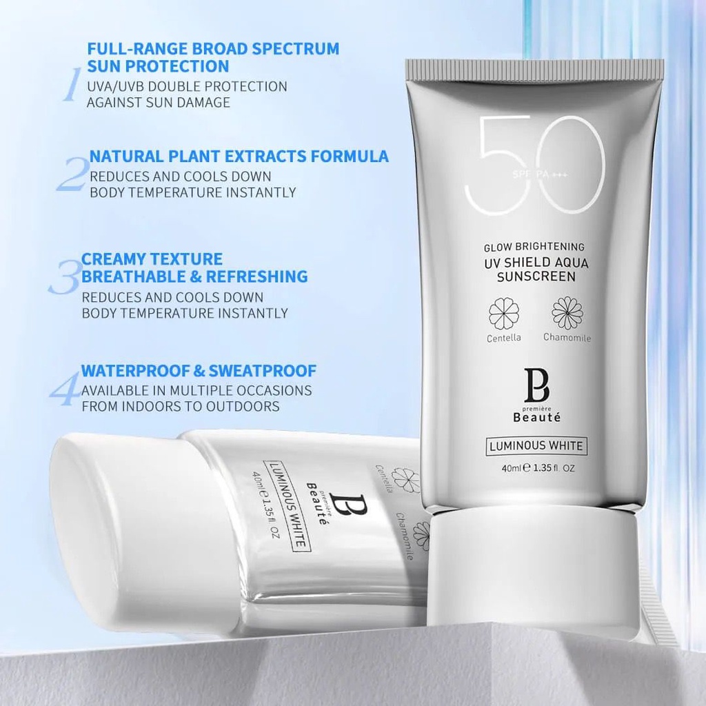 [BPOM] PREMIERE BEAUTE LUMINOUS WHITE SERIES GLOW BRIGHTENING UV SHIELD AQUA SUNSCREEN