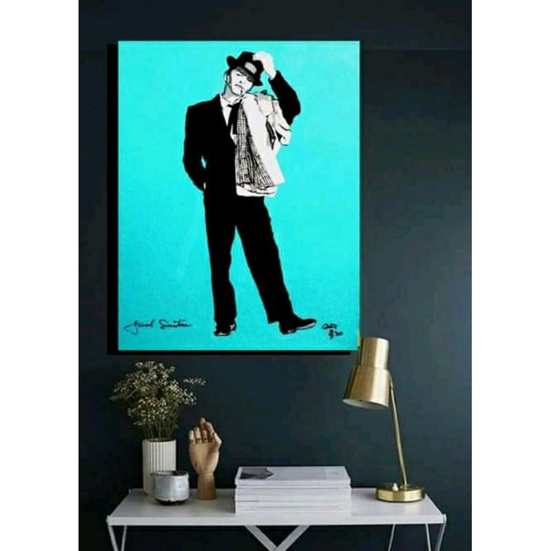 LUKISAN KANVAS ASLI FRANK SINATRA, CAT MINYAK, 80X60 CM, SERTIFIKAT