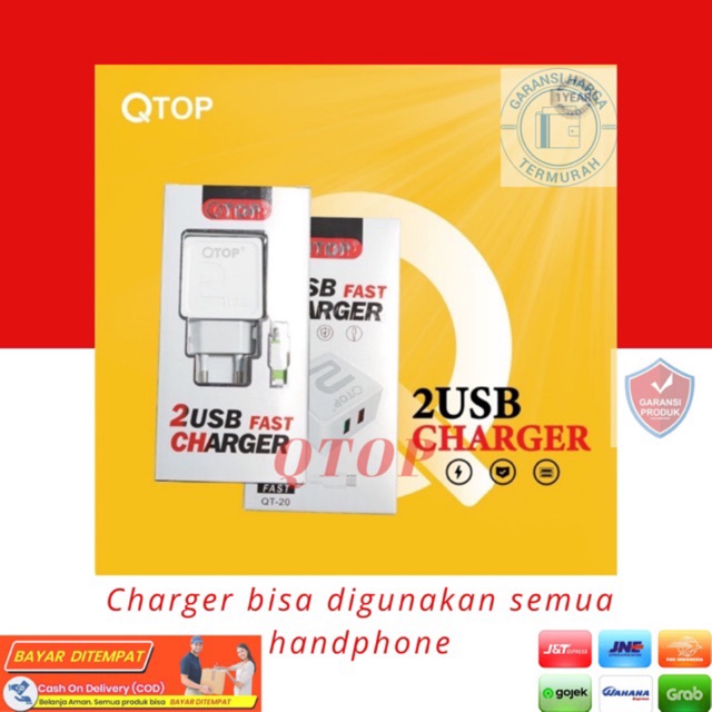 QTOP Original Charger QT-20 QC 4.5A FAST CHARGING Gratis Kabel Micro Usb [COD]