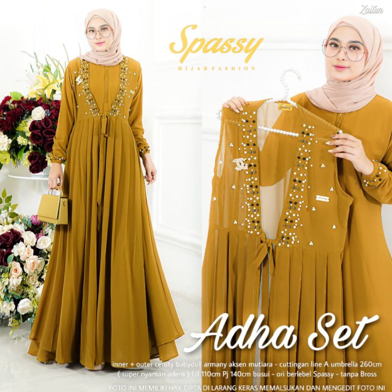 Cod Adha set/baju muslim/gamis ceruty/pakaian wanita/gamis ibu muda/gamis wisuda/gamis cardi pisah/g