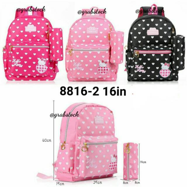 Hello Kitty Tas Ransel Impor Plus Tempat Pensil Motif Hati