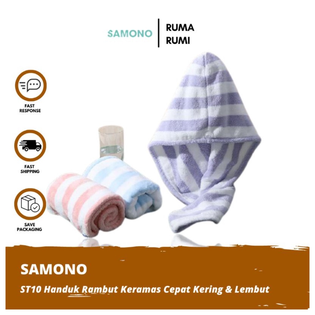 Samono Handuk Rambut Keramas Hair Dryer Fleece Cepat Kering Fiber Magic Towel Lembut Handuk Turban Pengering Rambut dengan Tali Pengikat ST10 ALBINO88