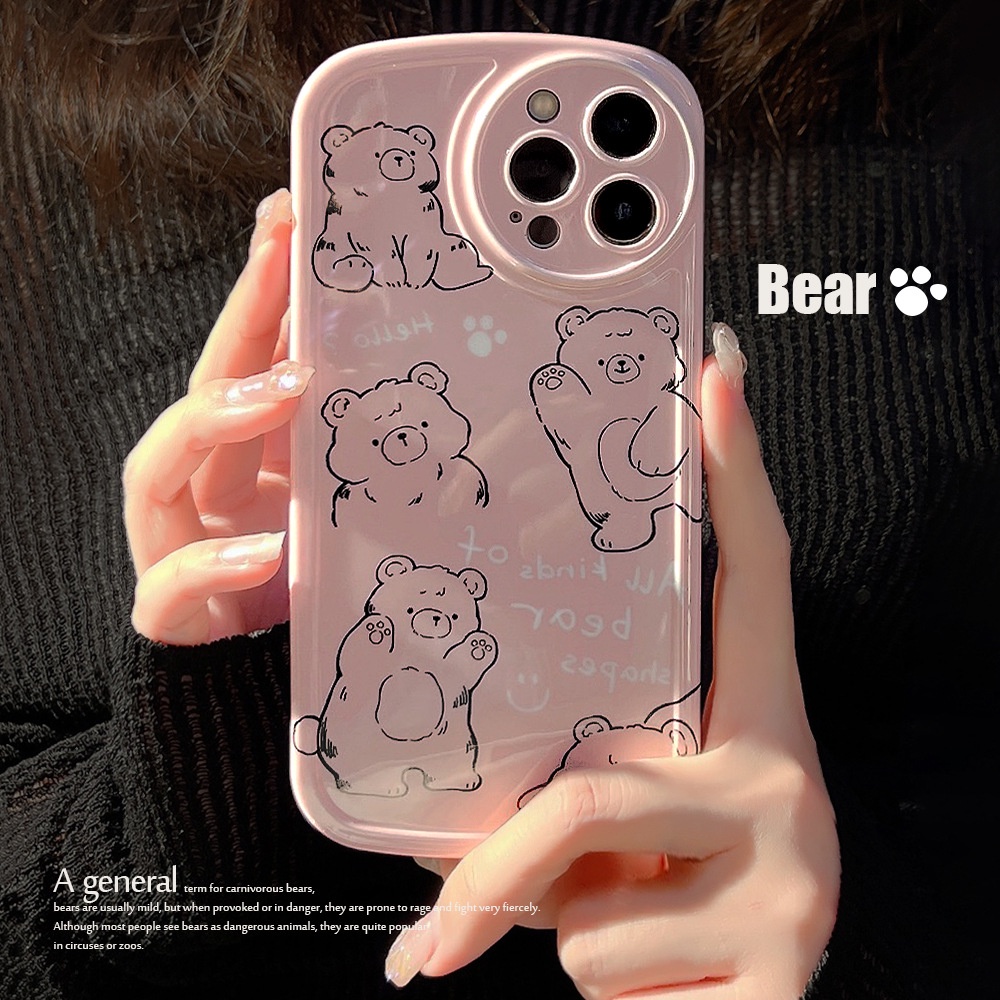 Soft Case Pelindung Penuh Motif Kartun Beruang Pink Untuk Iphone 11 12 13 14 PLUS PRO MAX