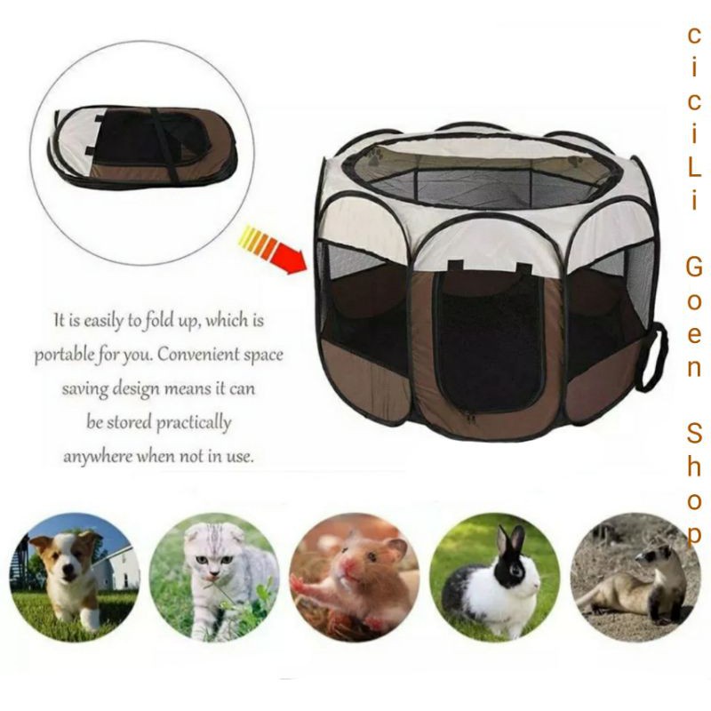 Kandang Lipat Hewan Kandang Anjing Kucing Pagar Hewan Tenda Rumah Hewan Portabel Pet Cage Folding Pet Tent Octagonal