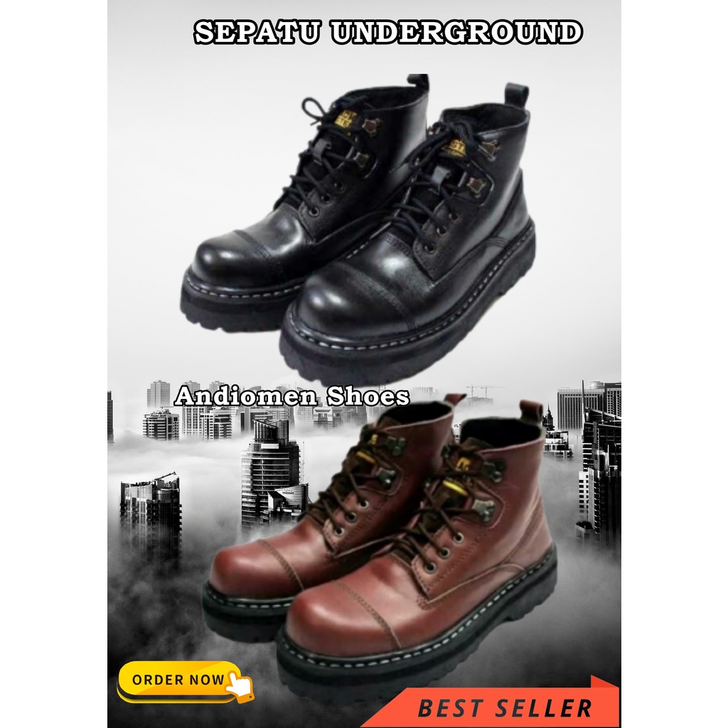 Boots Original Black Master UG Tinggi Full Up Sepatu Underground Pria Asli Kulit Murah